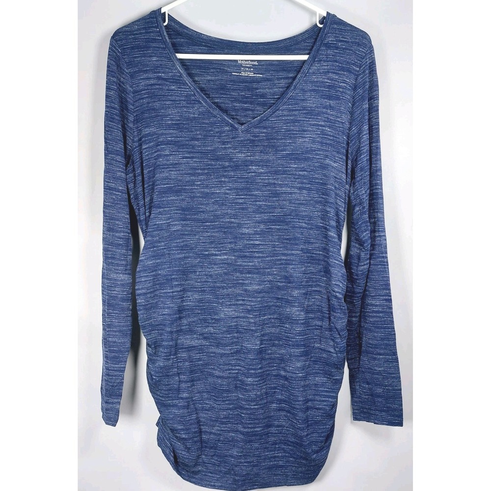 Motherhood Maternity Cinched Sides V-Neck Tunic Top Heather Blue L/S Sz Medium